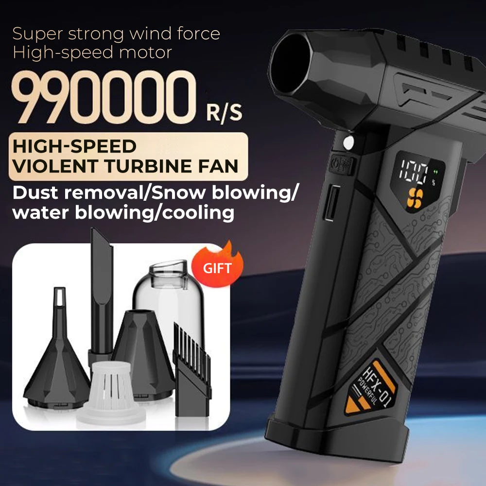 Ventilador Turbo Jet de 10000mAh, soplador Turbo Jet ajustable de 4 velocidades, soplador de aire potente de 990000RPM, ventilador Turbo sin escobillas de 60 m/s, eliminación de polvo