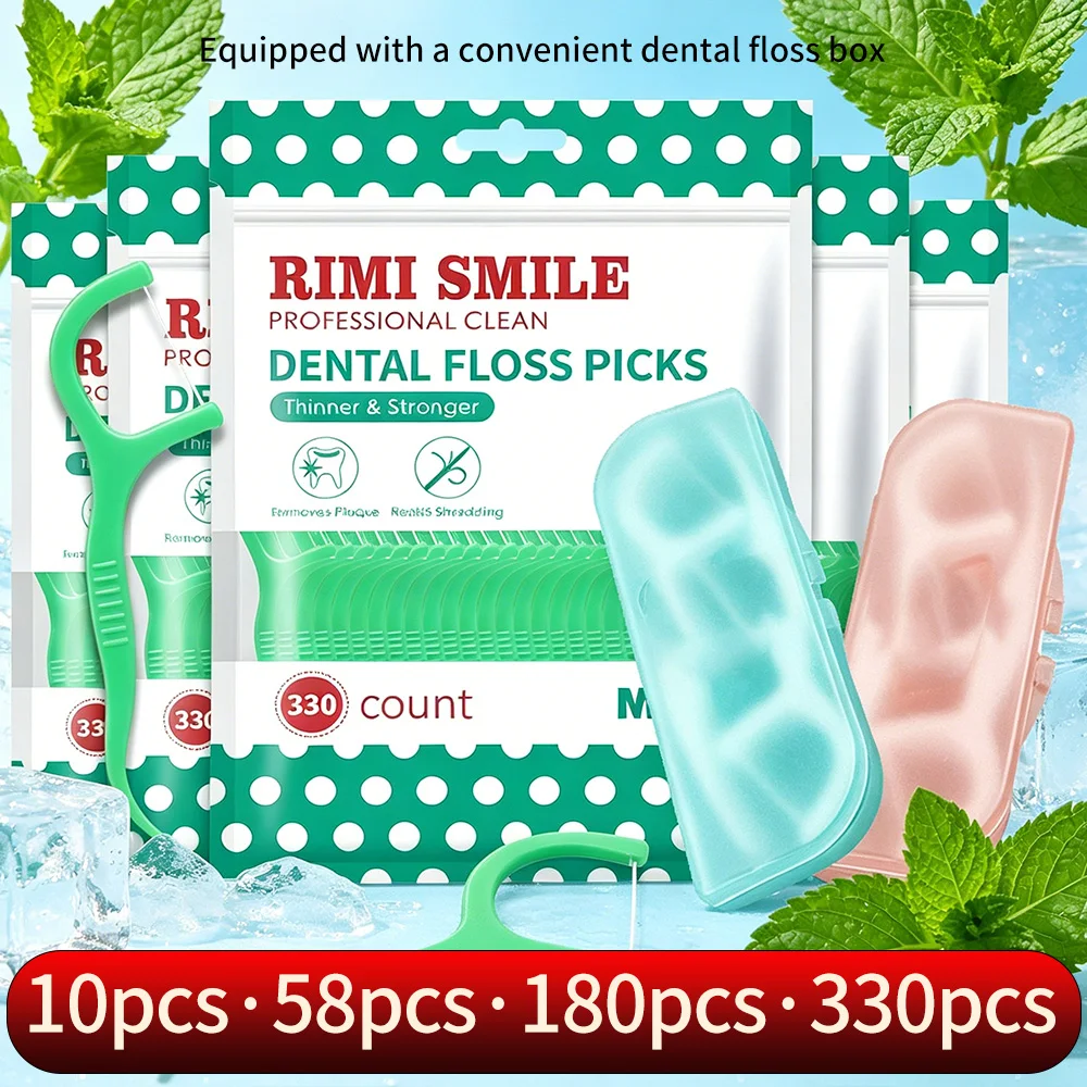 (Equipped with convenient dental floss box) 330/180/58/10PCS - Affordable peppermint dental floss stick - Daily oral care tool