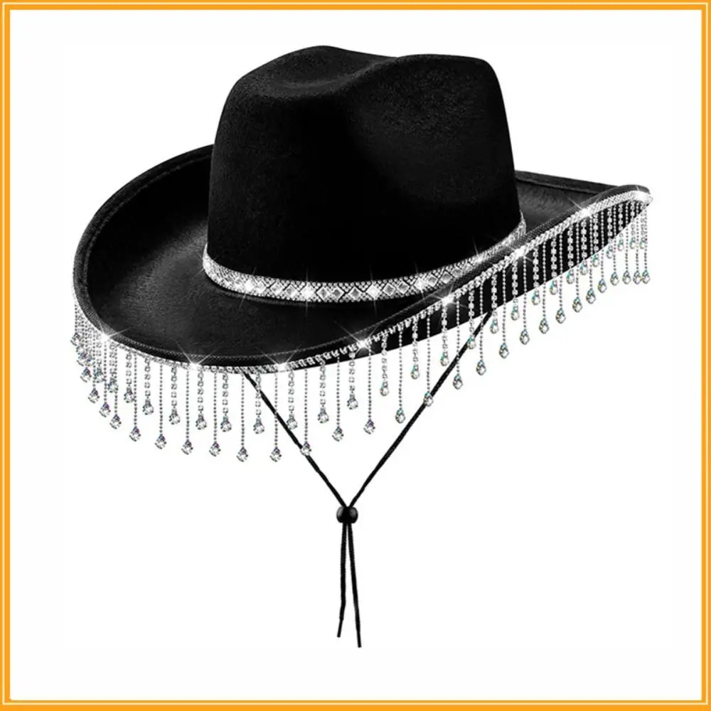 Classic Shiny Western Cowboy Hat Glitter Wide Brim Cowgirl Hat Cap Punk Top Hat Stage Performance