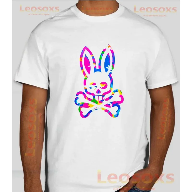 Summer Men's Colorful Bunny Cotton T-Shirt Casual Women's Popular Design Unique Psycho Gift Short Sleeve