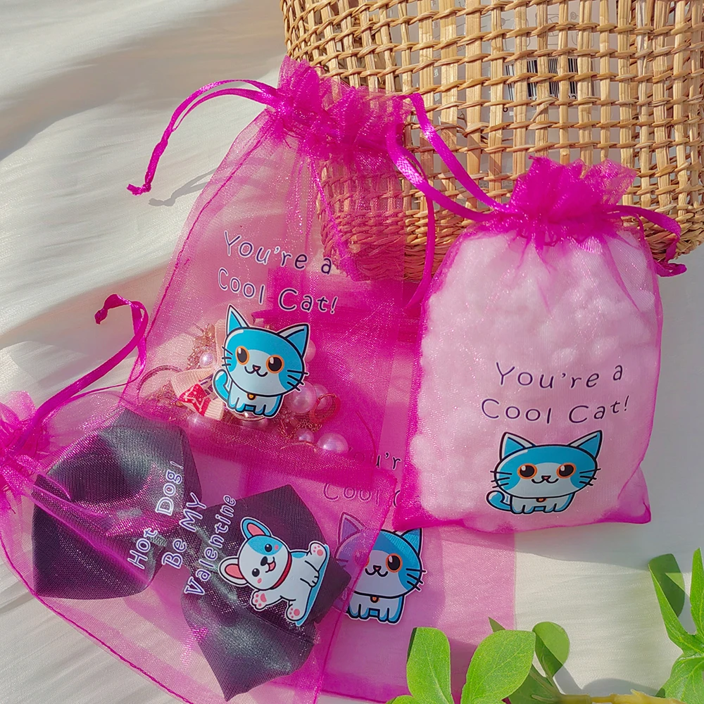 

100Pcs Personalized Logo Print Drawstring Organza Bag Storage Pouches Jewelry Package Cosmetics Candy Perfume Small Gift Bags