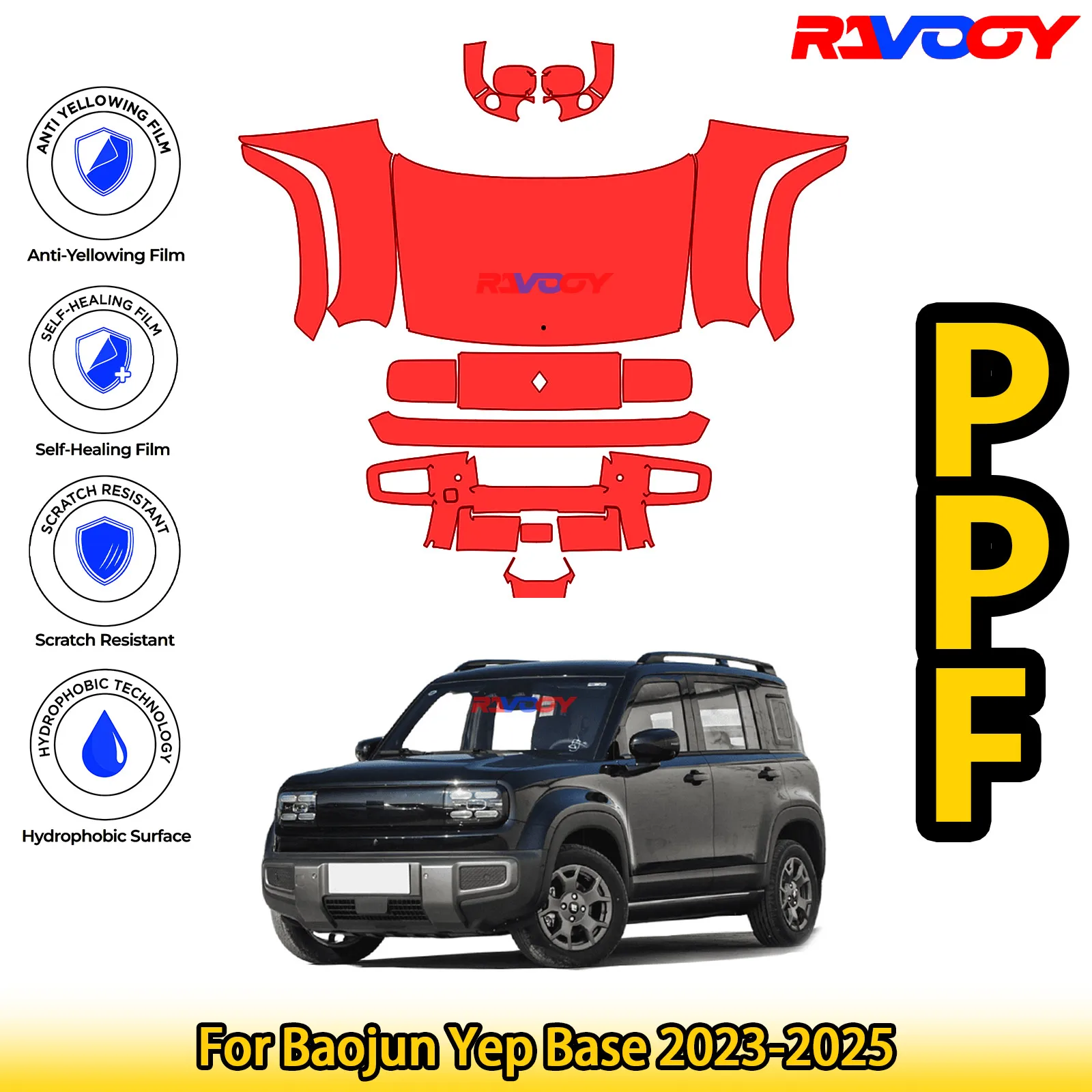

Для Baojun Yep Base 2023-2025 глянцевая матовая черная предварительно вырезанная передняя защитная пленка PPF Kit