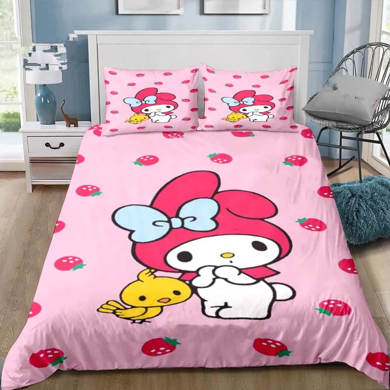 Cartoon My Melody Bedding Set 3D Printing Kuromi Family Decoration, Bedding for Family and Friends Gifts