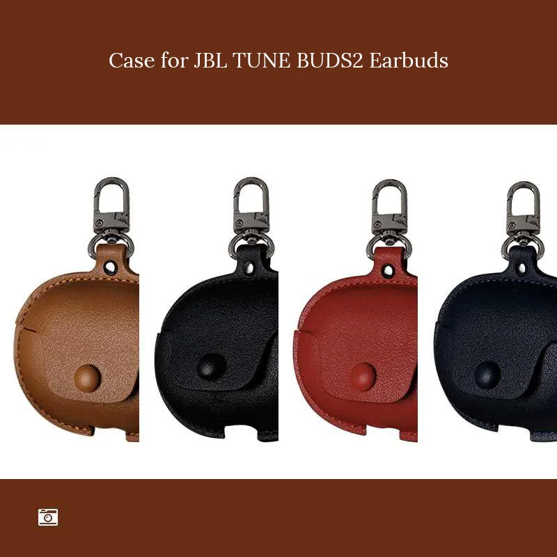 Capa luxuosa de couro pu para fones de ouvido sem fio jbl tune buds2, com corrente, capa protetora à prova de choque, acessórios para fones de ouvido