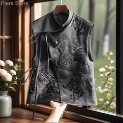 Vintage Ethnic Vest Tops for Women,Chinese Style Printed Hanfu Blouse, Chinese Traditional Clothing, Tang Suit, Gilet Shirt, New