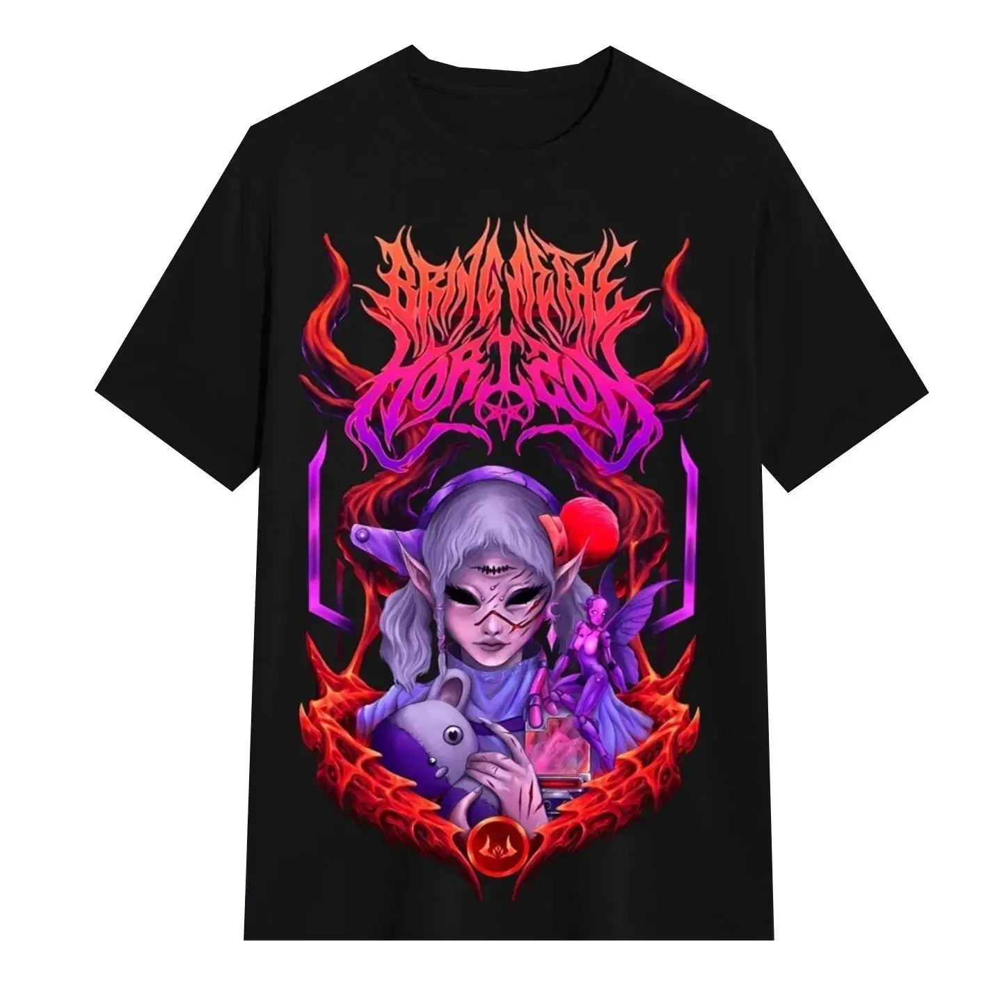 Bring Me The Horizon Black Metal Anime Casual T-Shirt Rock Punk Vintage Gothic Rock Top 2026 Neue Band Rock Logo Print T-Shirts – Detail 15