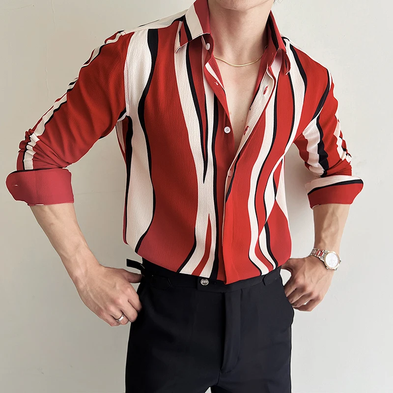 British Style new Artistic Striped Men's Shirt Fashion Long Sleeve Loose Casual Shirts Versatile Social Streetwear Men Clothing