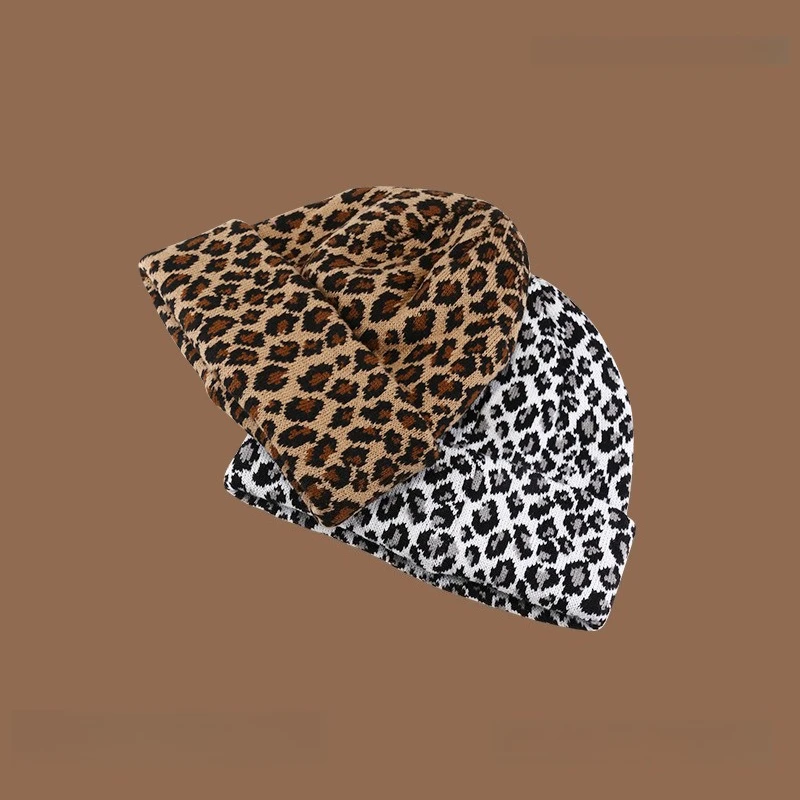 Retro Leopard Print Knitted Cold Hat, Autumn and Winter Personalized Pullover Hat, Men's and Women's Street Trendy Warm Hat