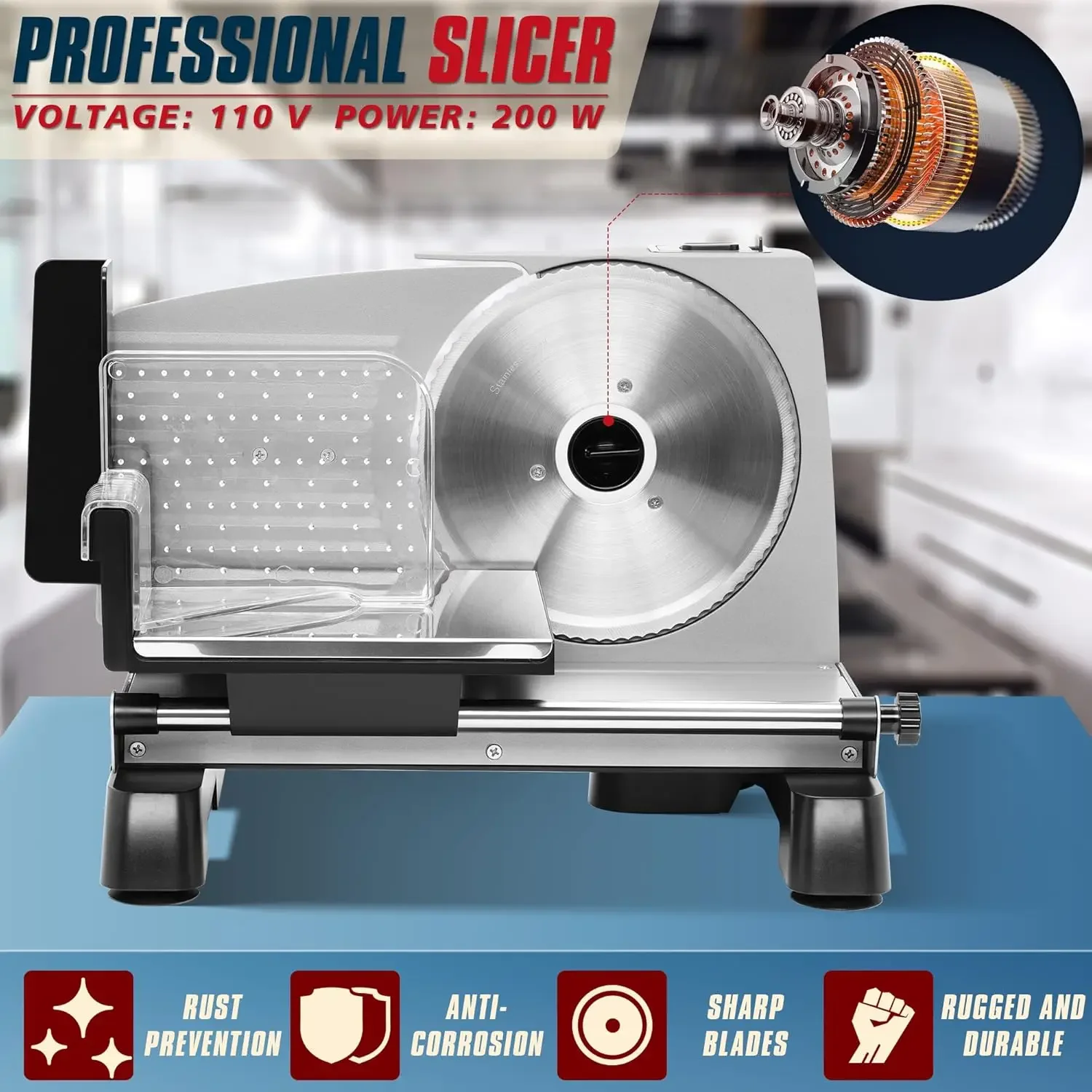 200 W Electric Food Slicer with 2 Removable 7.5