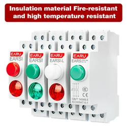 18MM Din Rail Mount LED Signal Lamp Button Switch Series AC/DC 220V Indicating Indication Pilot Lights Green Momentary Latching