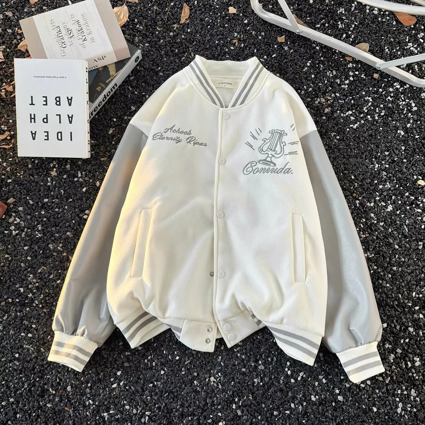 

American Design Embroidered Baseball Jaet Men's Heavyweight College Sle Sport Casual High Street Couple Patchwork Stand C...