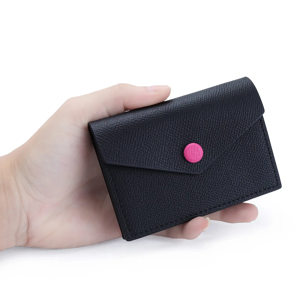 حافظة بطاقات عمل جلدية للرجال والنساء، محفظة جيب أمامية رفيعة، محفظة للعملات المعدنية، حاملي بطاقات الهوية/الائتمان ثنائية الطي