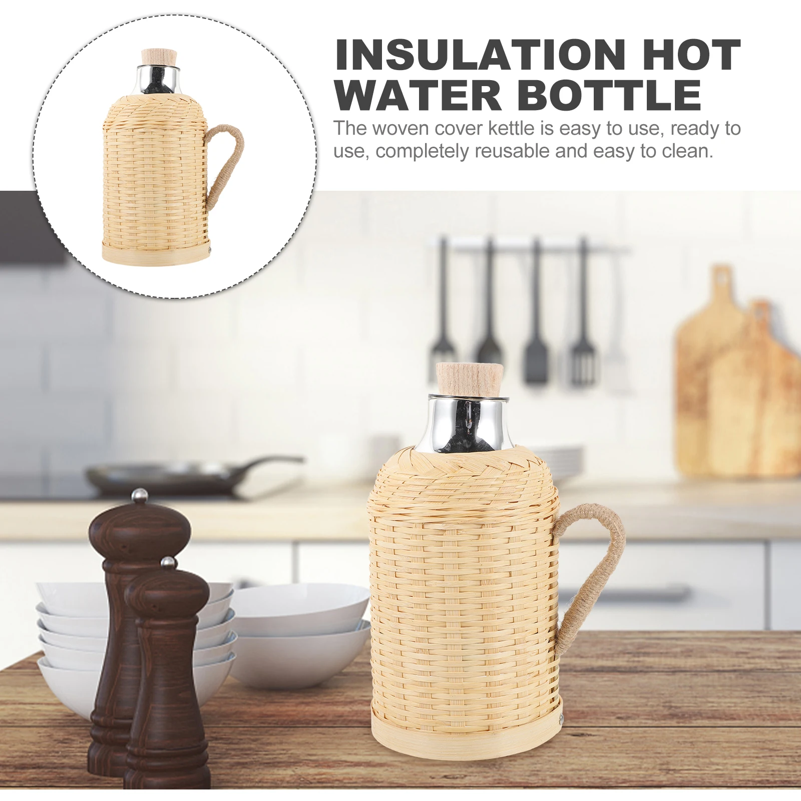 

Bamboo Kettle Hot Water Thermal Coffee Pot Yellow Weaving Insulated Bottle Office Retro Bottles Home Use Easy Clean
