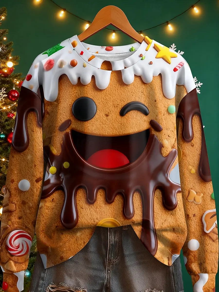 

Gingerbread Graphic Women's O-Neck Hoodies Christmas Elements Casual Comfortable Sweatshirts Autumn Winter Loose Breathable Tops