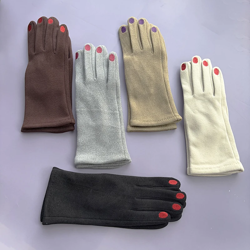 Fashion Nail Polish Gloves Grace Lady Winter Vintage Full Finger Glove Women Thick Driving Touch Screen Warm Mittens Female