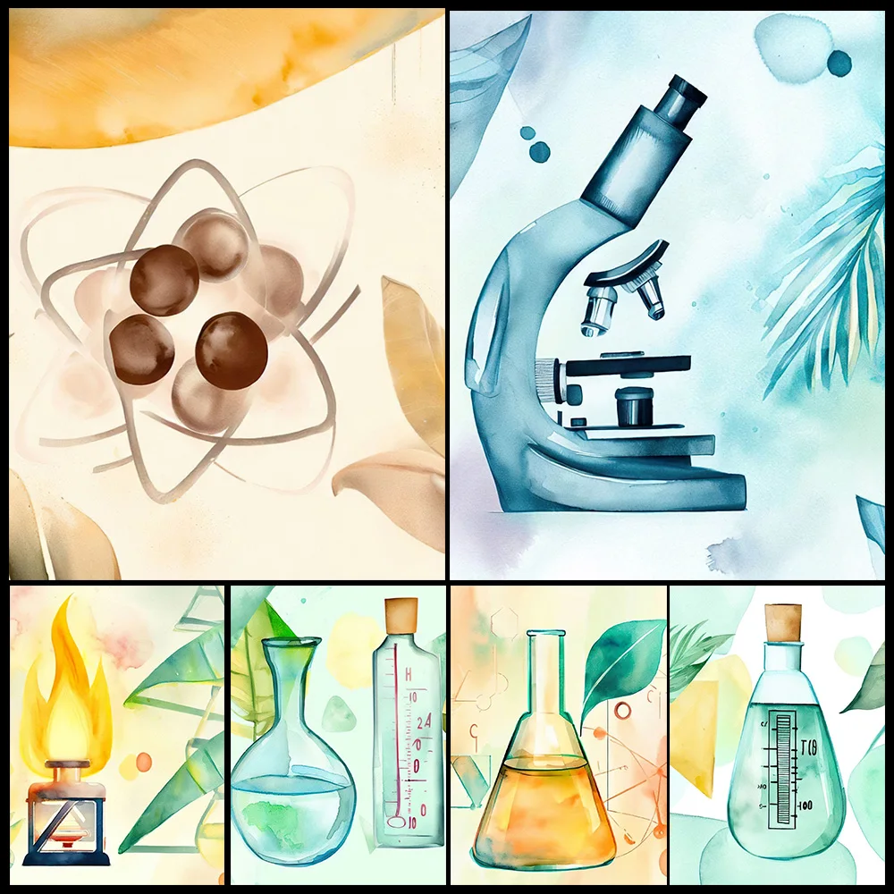 Cartoon Chemistry Science Beaker Biology Nursery Poster Wall Art Canvas Painting Decor Wall Pictures For Living Room Unframed