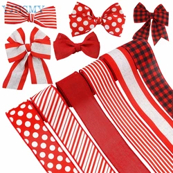 Christmas Wired Edge Ribbons 2.5 inch Buffalo Plaid Ribbon Candy Cane Striped Craft Ribbon Polka Dot Wrapping Ribbon (Red)