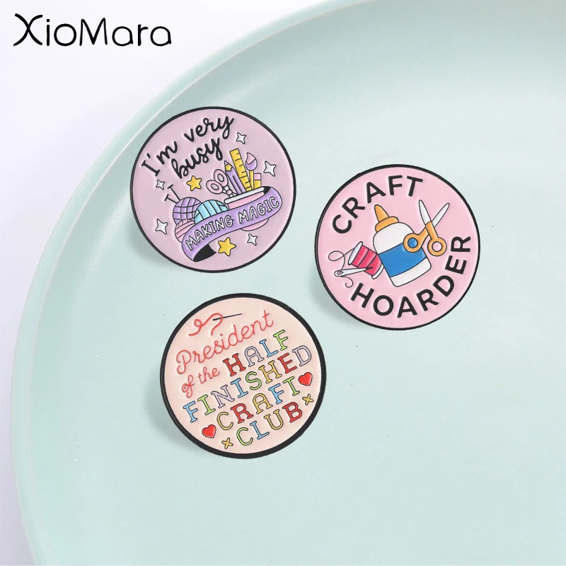 Funny Crafter Text Quote Enamel Pins, DIY Craft Tool Badges, Fashion Clothes Backpacks Accessory, Gift for Craft Lovers