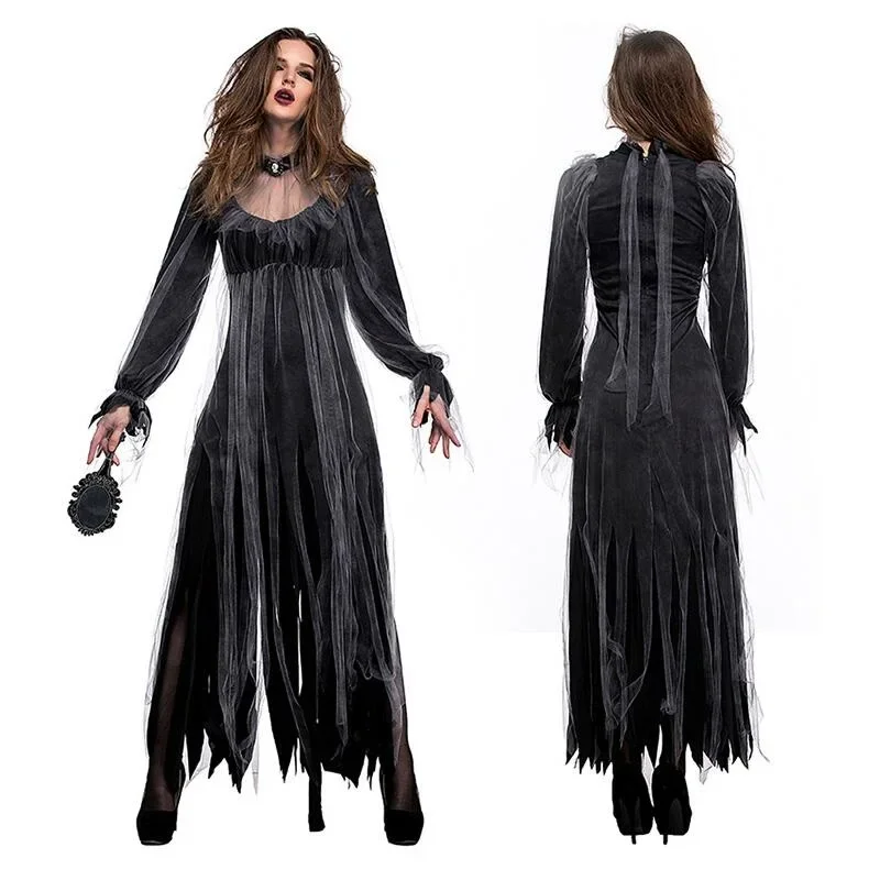 Halloween Dead Corpse Bride Costume Women Long Dress Scary Zombie Ghost Bridal Cosplay Costume