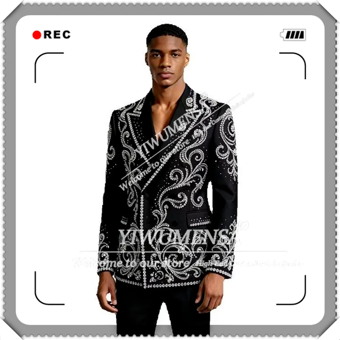 

Exclusive Suit Man Formal Party Wear Customized Beading Stones Wedding Prom Tuxedo 2 Piece Sets Double Breasted Jacket Pants