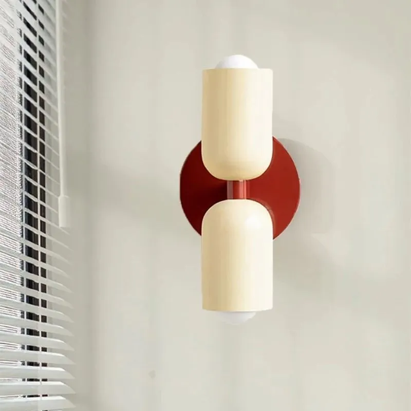 Lámpara LED de pared nórdica para sala de estar, candelabros de Base roja de hierro doble para estudio, mesita de noche, dormitorio, decoración del