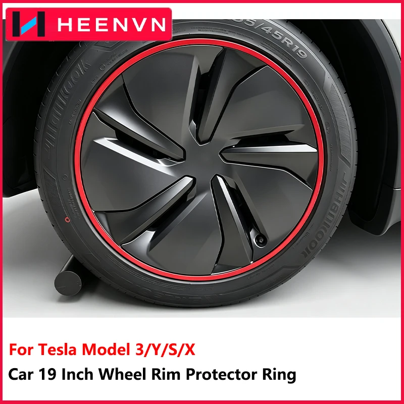 Heenvn 4PCS 19 Inch Wheel Rim Protection Ring For Tesla Model 3/Y Aluminum Alloy Rim Guard Protector, No Tire Removal Required