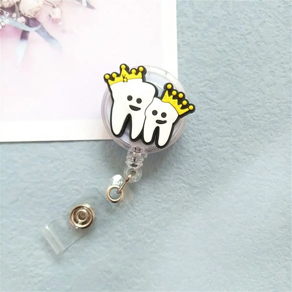 Hospital Use Dentist Teeth Badge Holder Work Card Teeth Shape Retractable Badge Reel Cartoon Cute ID Card Holder Girl Boy