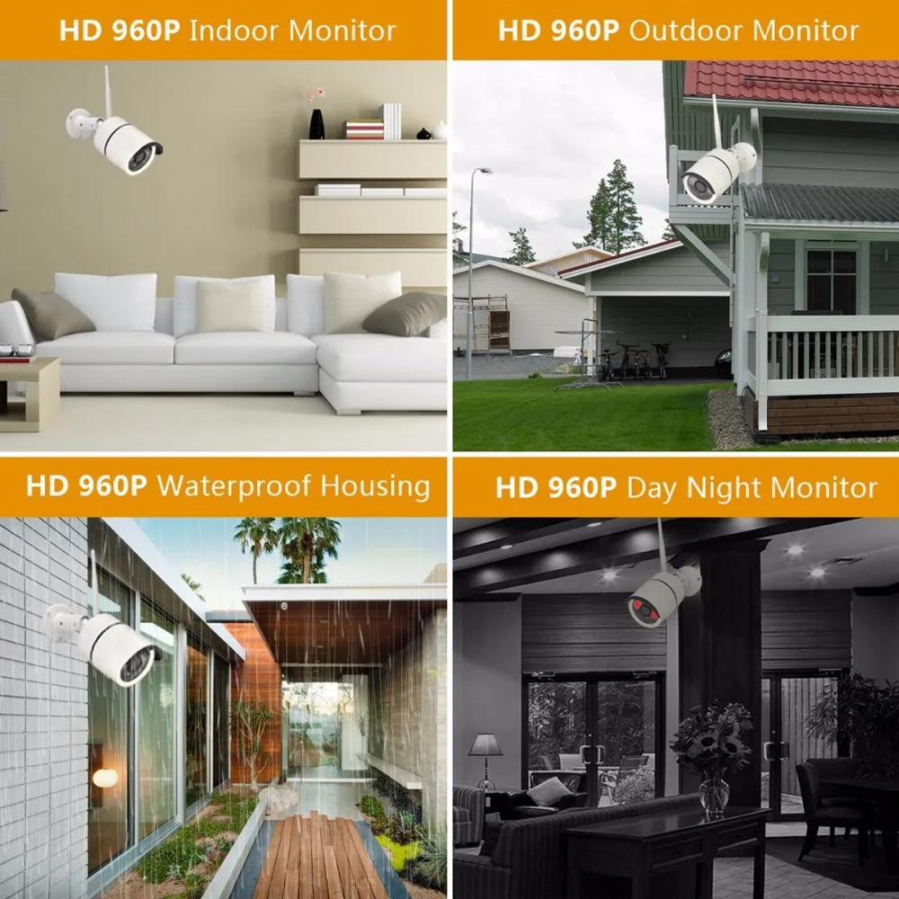 كاميرا منزلية لاسلكية نظام مراقبة الفيديو 4CH طقم NVR 1080P نظام الأمن CCTV 12.5 "4 قطعة كاميرا IP واي فاي خارجية #4