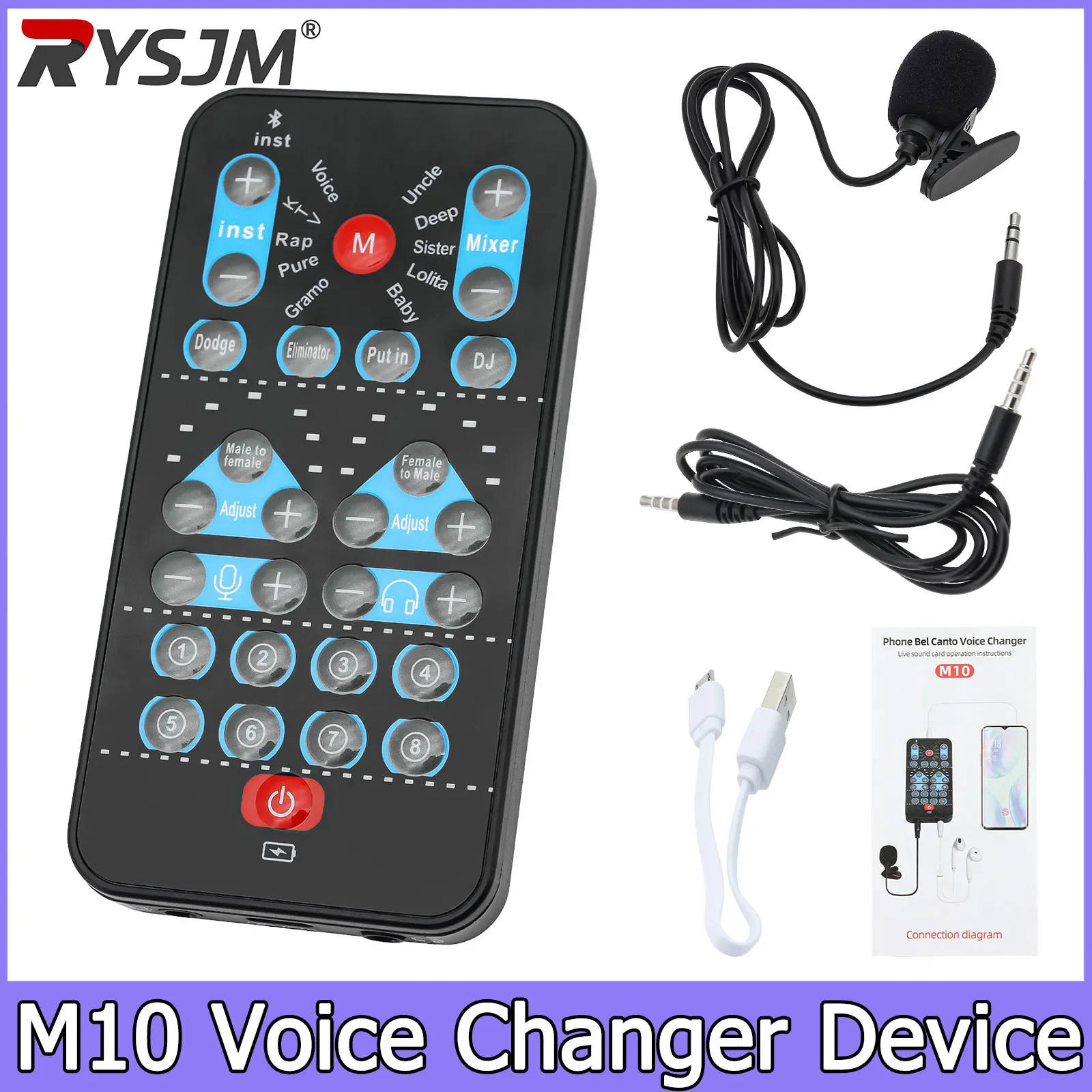 Tarjeta de Sonido M10, Dispositivo de Cambio de Voz, Tarjeta de Sonido Portátil para Transmisión en Vivo, Set de Tarjeta de Sonido para Podcasting, Canto y Grabación