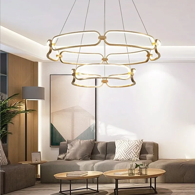 

Ribbon Adara Pendant Lamp Luxury Led Gold Ring Chandelier for Bedroom Cafe Living Room Modern Nordic Circular Art Aluminum Light