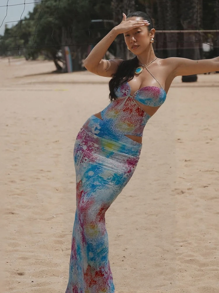 

Cutenew Aesthetic Stunning Women Maxi Dresses Sexy Elegant Sleeveless Waistless Hollow Sheath Vestidos Lady Banquet Long Robe
