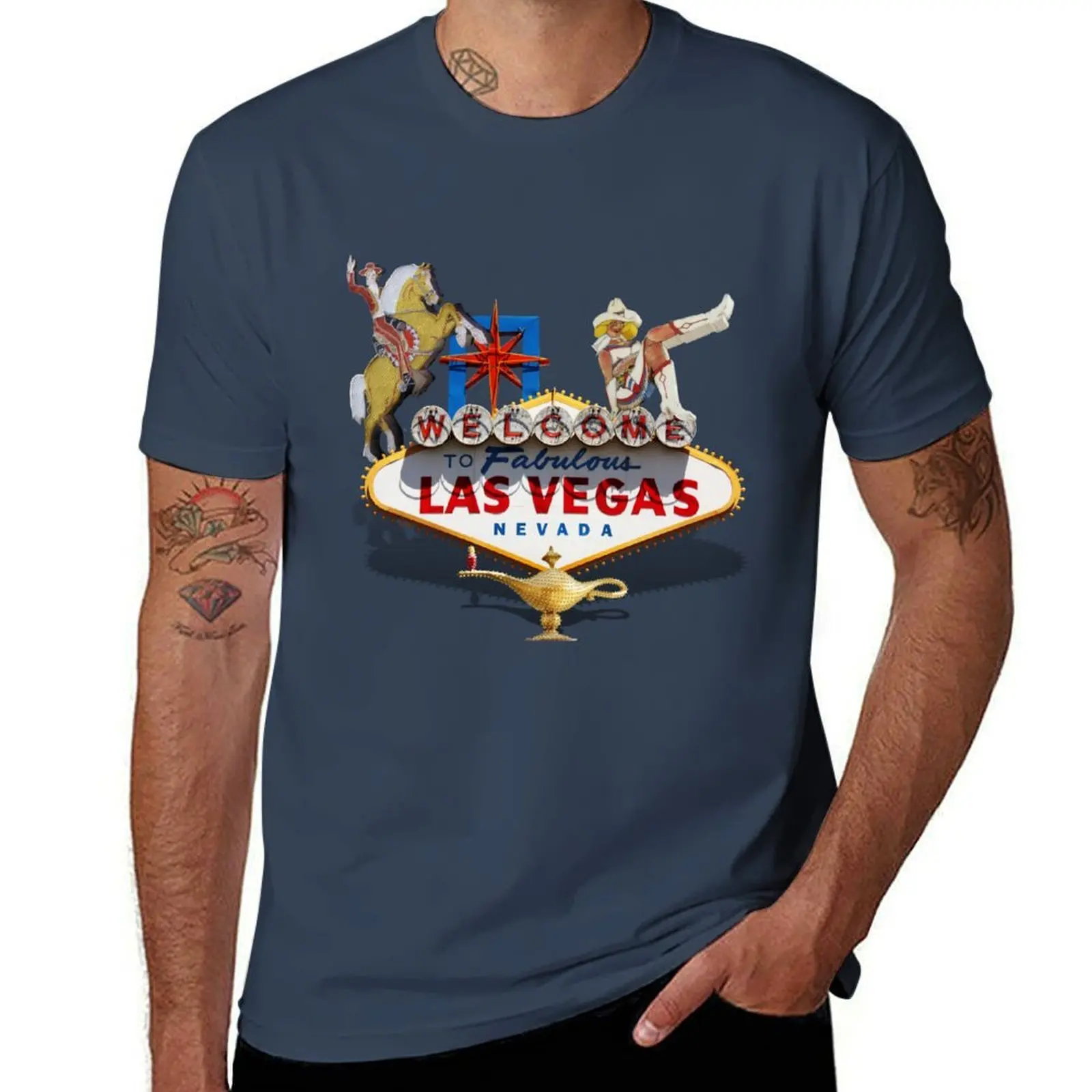 

Las Vegas Welcome Sign T-Shirt Basic Solid Tee for Daily Use