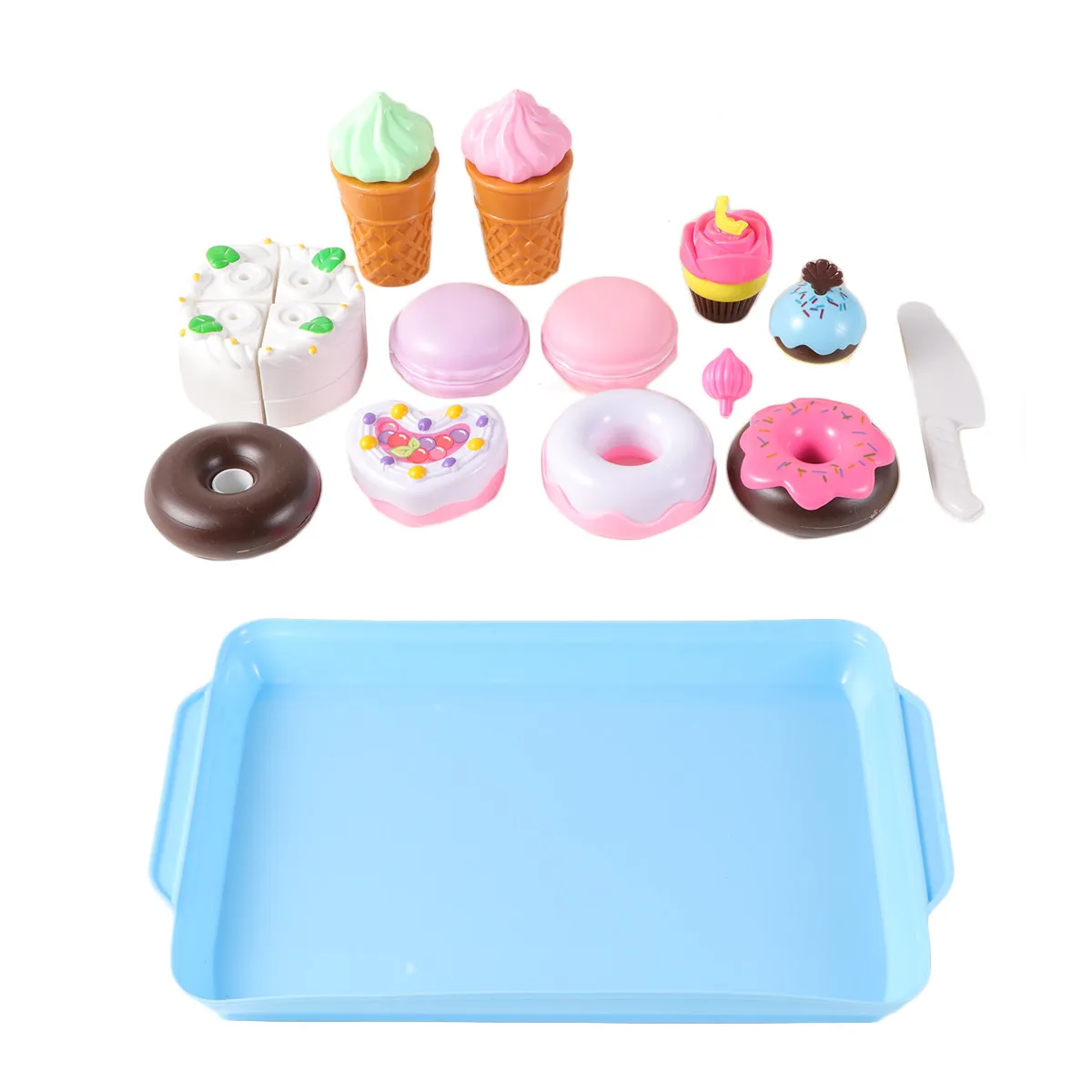

17Pcs Simulation Ice Cream Cake Donuts Cookies Set Plastic Cutlery Kitchen Play for Kids Interactive Cutting Pretend Dessert