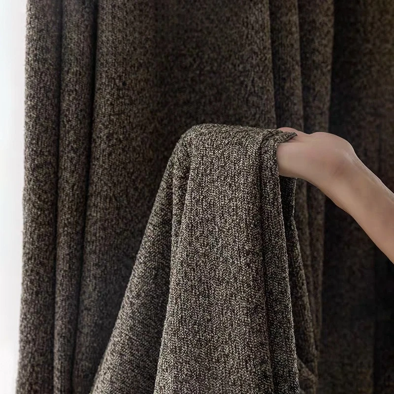 New Black Brown Chenille Jacquard Thickened Blackout Curtains for Living Room Bedroom French Window Customized Finished Products