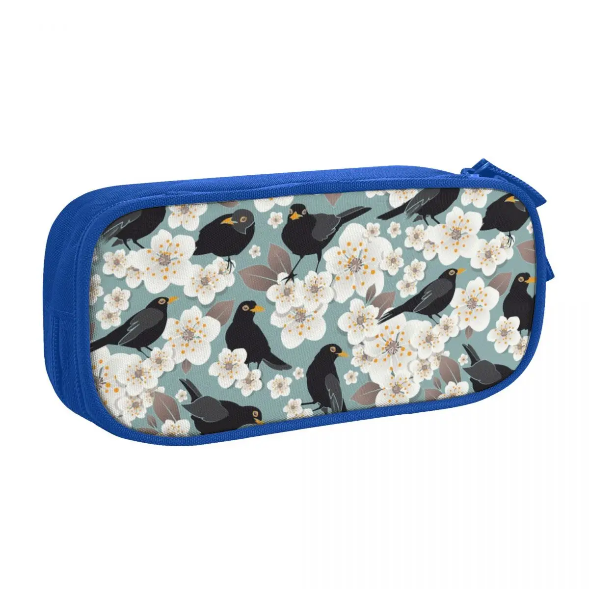 Custom Funny Bird Waiting For The Cherries Pencil Cases for Big Capacity Sakura Cherry Blossom Pencil Pouch School Accessories