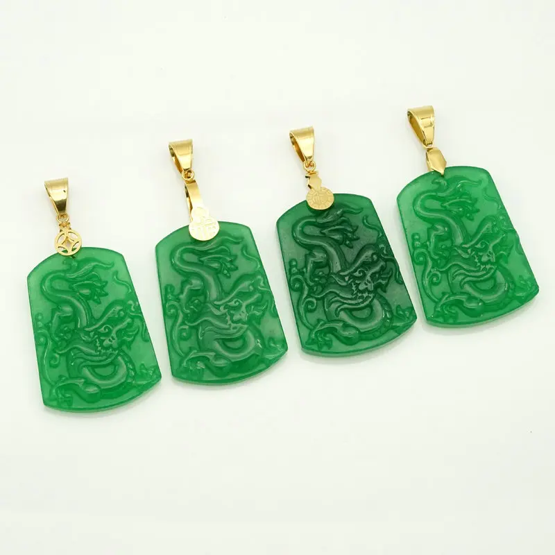 Bare stone Malay jade square card three-dimensional dragon card, Malay jade pendant