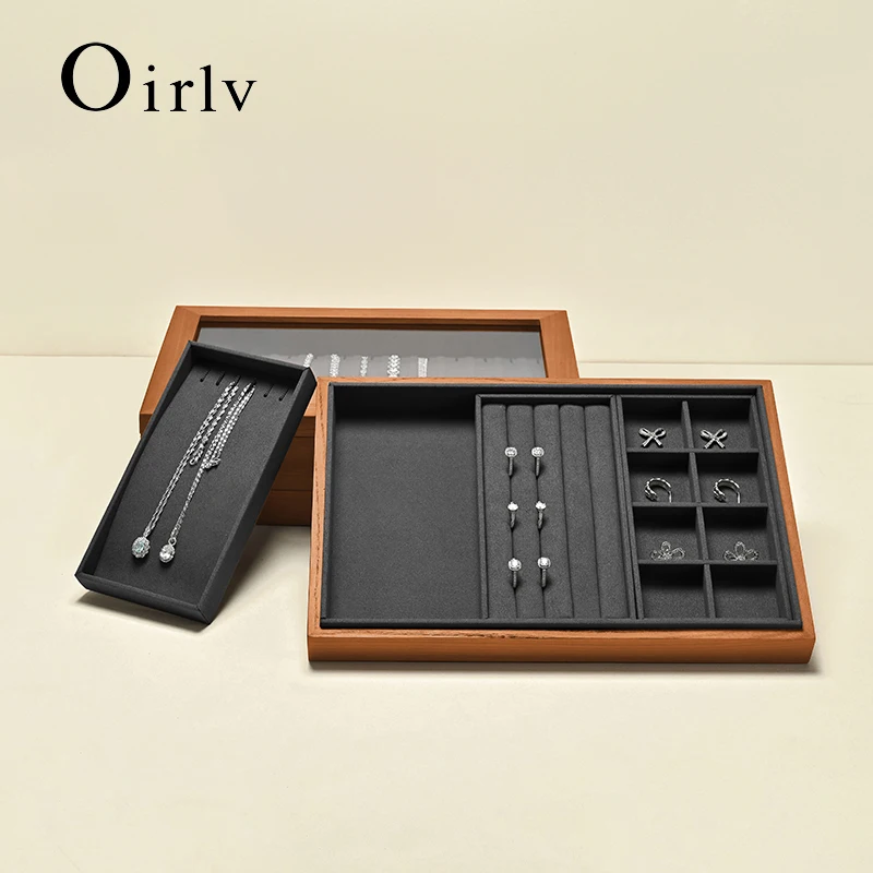 Oirlv Wooden Jewelry Box Gray Jewelry Organizer Necklace Ring Box Watch Case High-end Pendant Jewelry Case Earring Jewelry Box