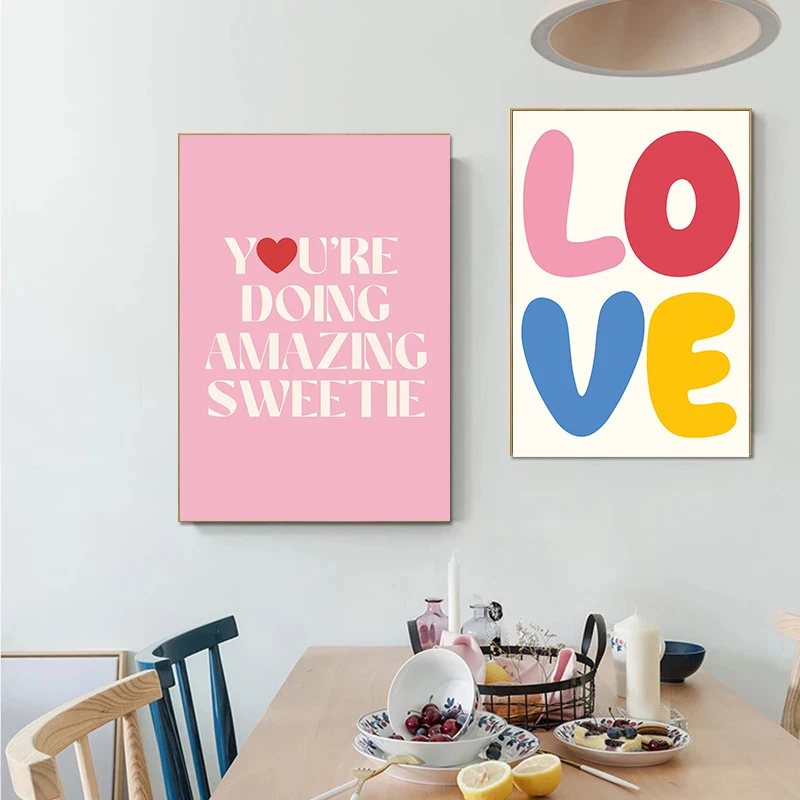 1pc frameless Canvas Painting Maximalist More Amor Por Favor Colorful Love Quote Wall Art Canvas Painting Posters Pink Prints Li