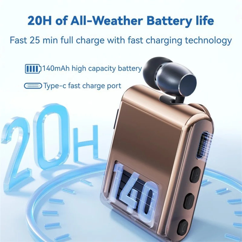 Outdoor Business Collar Earphones Rechargeable Long Battery Life LCD Intelligent Display Connect Two Devices Call And Music