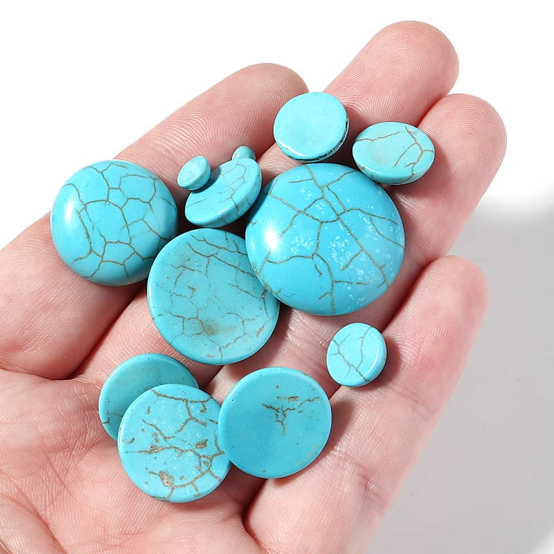 10pcs Natural Stone Blue Stripe Turquoise Cabochon Spacers 4-30mm Round Flatback For DIY Jewelry Making Pendant Accessories