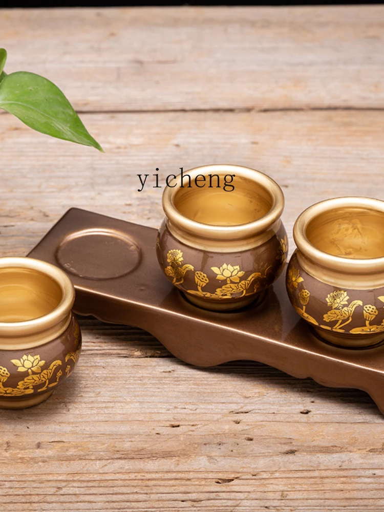 YY Worship Three-Piece Water Wine Glass with Bottom Small Fairy Buddha Front Ceramic Water Filter Jug