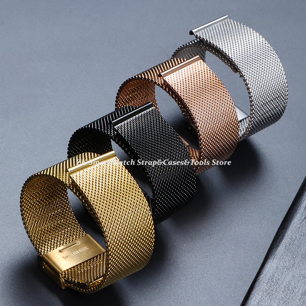 0.6 Mesh Milanese Strap 18mm 20mm 22mm 12mm 14mm 16mm 18mm 19mm 21mm 24mm Universal Stainless Steel Watch Bracelet for Men Women