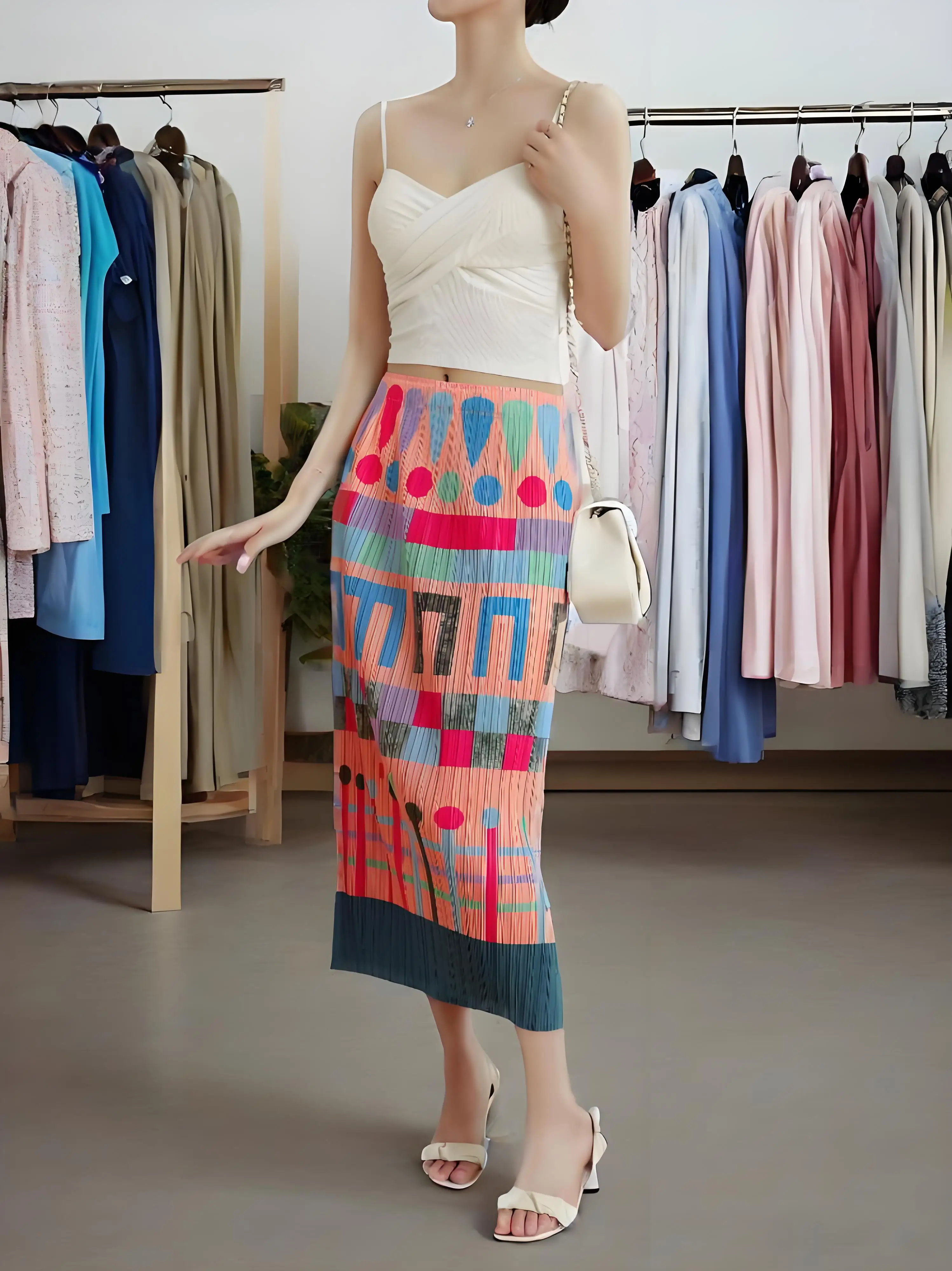 

Miyake Print Skirt Women's 2025 Summer New Pleat Long Dress High Waist Fashion and Comfort Pleated Versatile Split Step Skirt