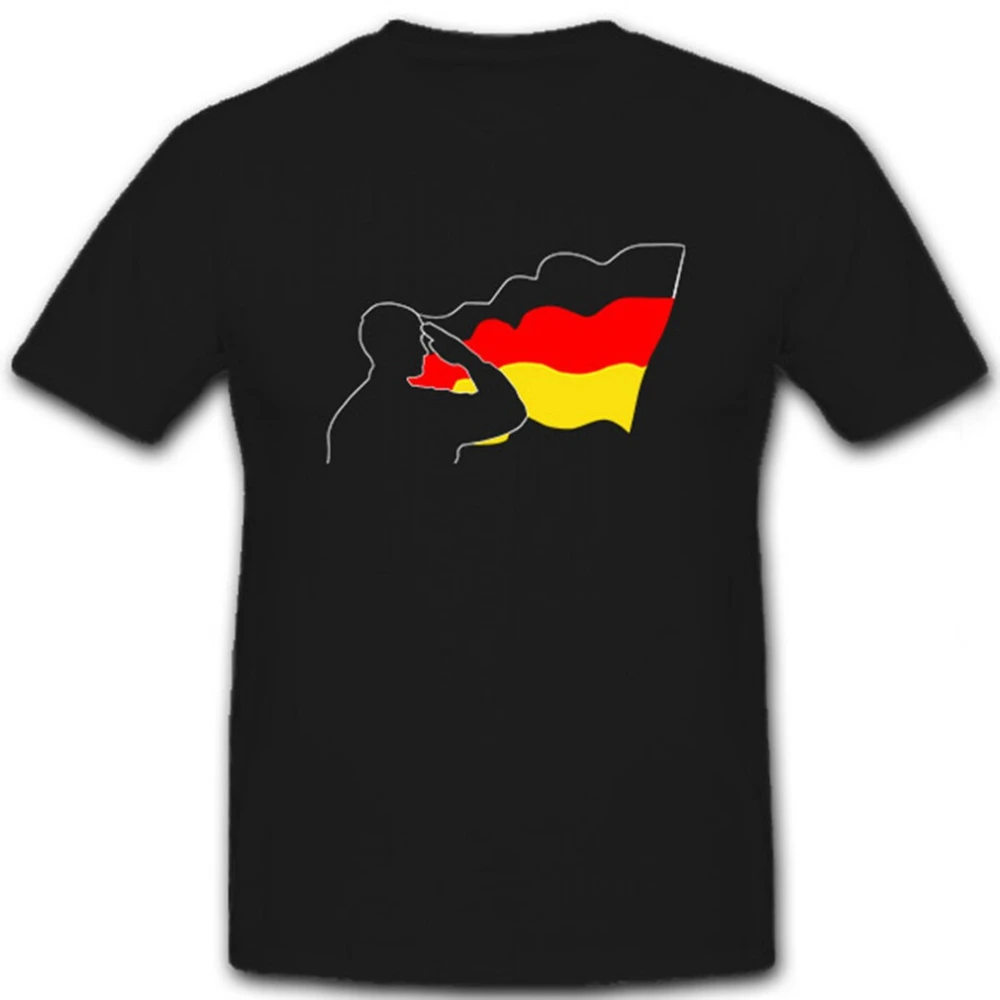 BW Soldier Salute before Flag Germany Black Red Gold pattern design -100% cotton O-neck short-sleeved men's printed T-shirt.