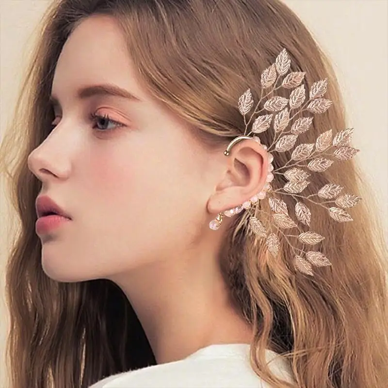 Retro-Style Ear Cuffs With Crystal Leaves, Fashionable Photo  Earrings For Women