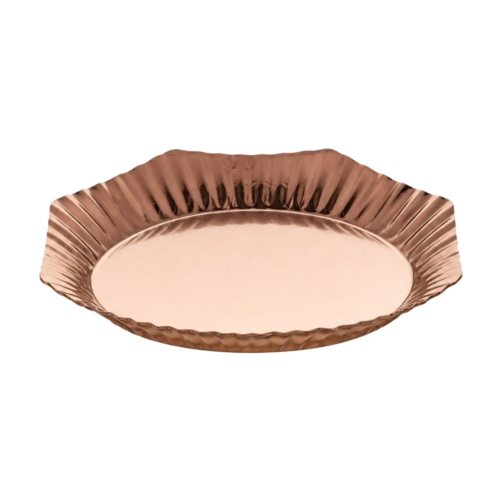 Octagonal Serving Plate Baroque-Inspired Shallow Serving Plate with Raised Rim Stainless Steel Tray Rose Gold Low-Height