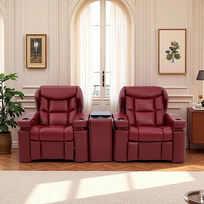 Luxury Dual Motor Power Recliner Sofa  Cooled Cup Holder, Typ-c Charging & Silent Lift - Genuine Leather Home Theater Seating