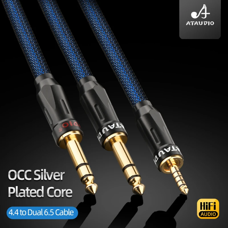 ATAUDIO 4.4mm to Dual 6.5mm TRS Cable OCC Silver Plated Balanced 4.4mm to Jack Double 6.35mm Audio Cable for Headphone Player