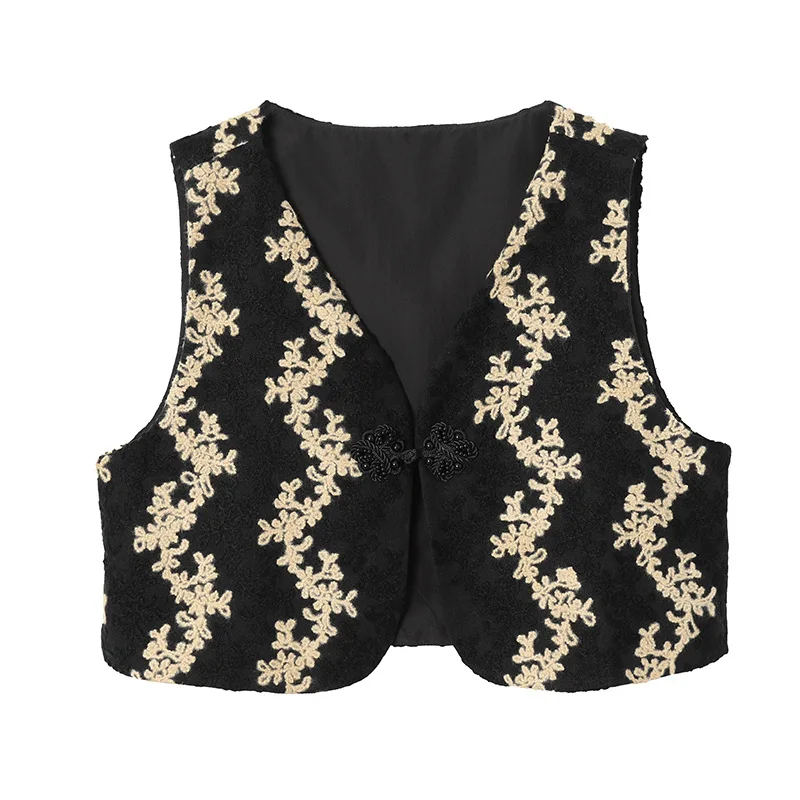 Women Clothing 2022 Autumn Winter Vintage Chinese Style Button Embroidery Short Style Waistcoat Design Sense New Fashion Vest