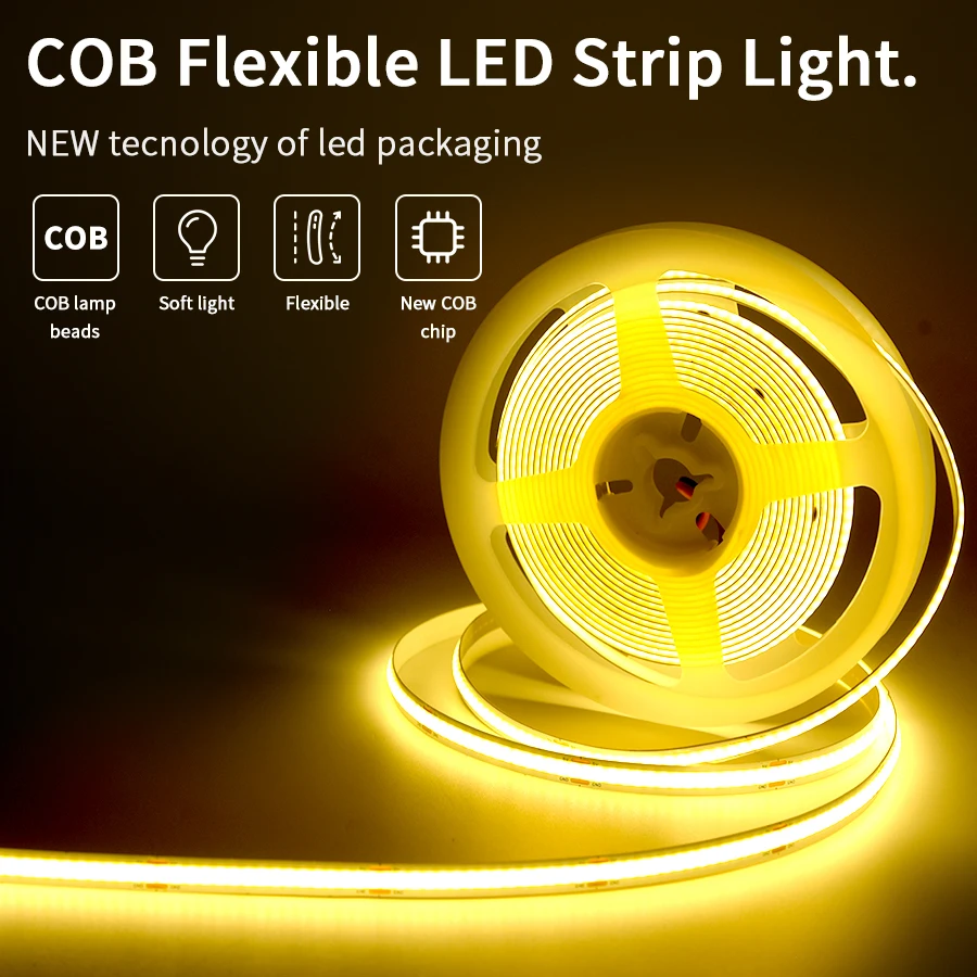 

1M/2M/3M/5M/10M COB LED Strip Lights 12V 24V 320LEDs/M High Density Flexible LED Tape Dimmable for Room Staircase Kitchen Decor